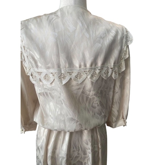 Vintage Ivory Dress Edwardian Victorian Big Collar Downton Abbey Medium FLAW - Picture 4 of 8